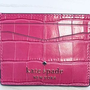 NEW Croc Embossed Leather Kate Spade Festive Pink Staci Small Slim Card Holder